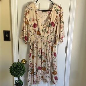 SHEIN Floral Fairycore, Boho Dress with Pink and Orange Accents